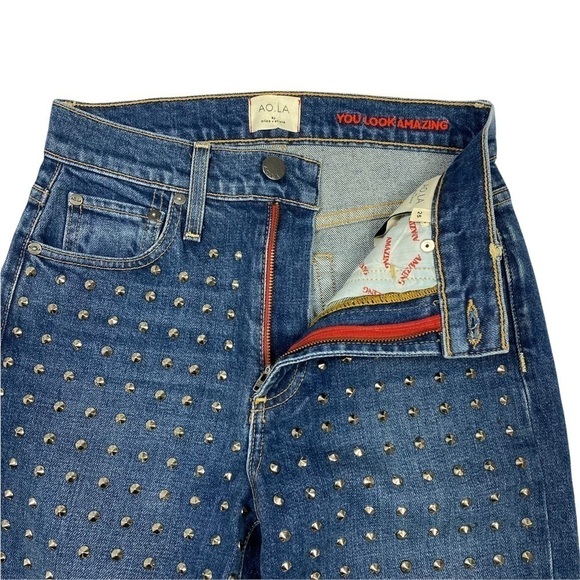 AO.LA Amazing High Rise Slim Girlfriend Studded Jeans in Homebound Wash Size 25 - Picture 3 of 8